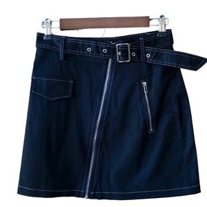 PRINCESS POLLY NWT black Mikayla belted mini skirt asymmetrical zipper, size 6